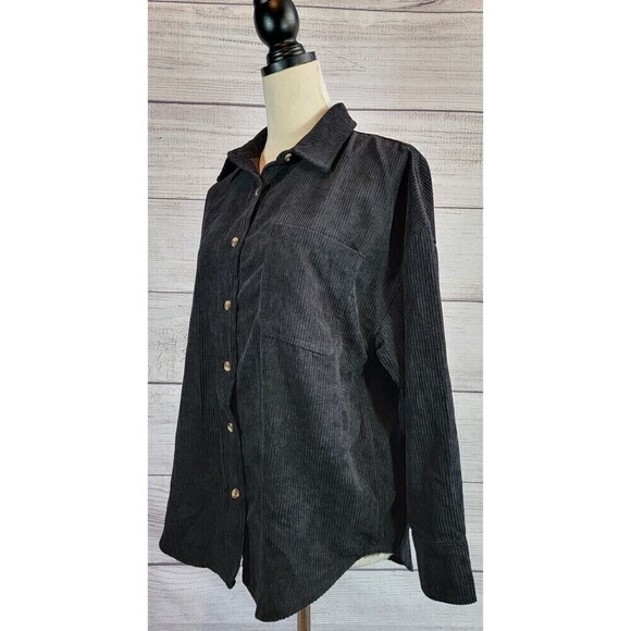 CORDUROY Button Up Oversized Long Sleeve Top Black Size Small - Picture 5 of 6